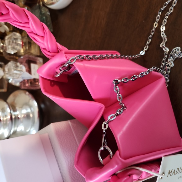 MADISON WEST Fuchsia Mini Bag with Braided handle & chain strap NWT - Picture 5 of 16